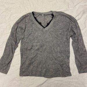 gray v-neck sweater with lace details🖤